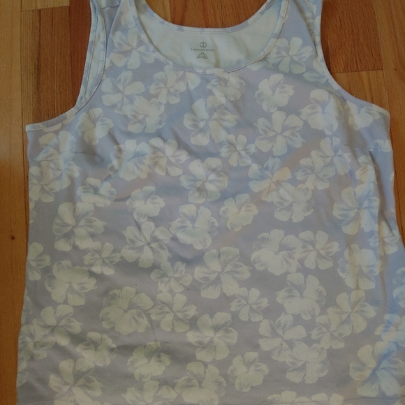 GUC Plus Size Land's End Women's Blue & White Floral Cotton Tank Top - Size 2X - Picture 5 of 8